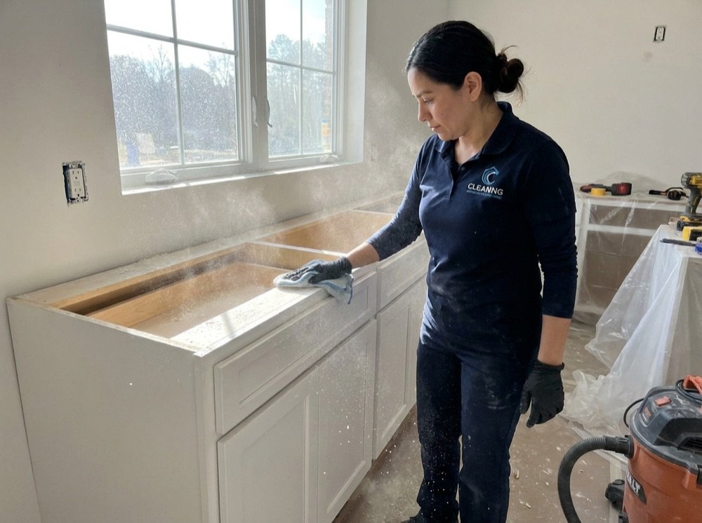 Cleaner removing dust after a renovation
