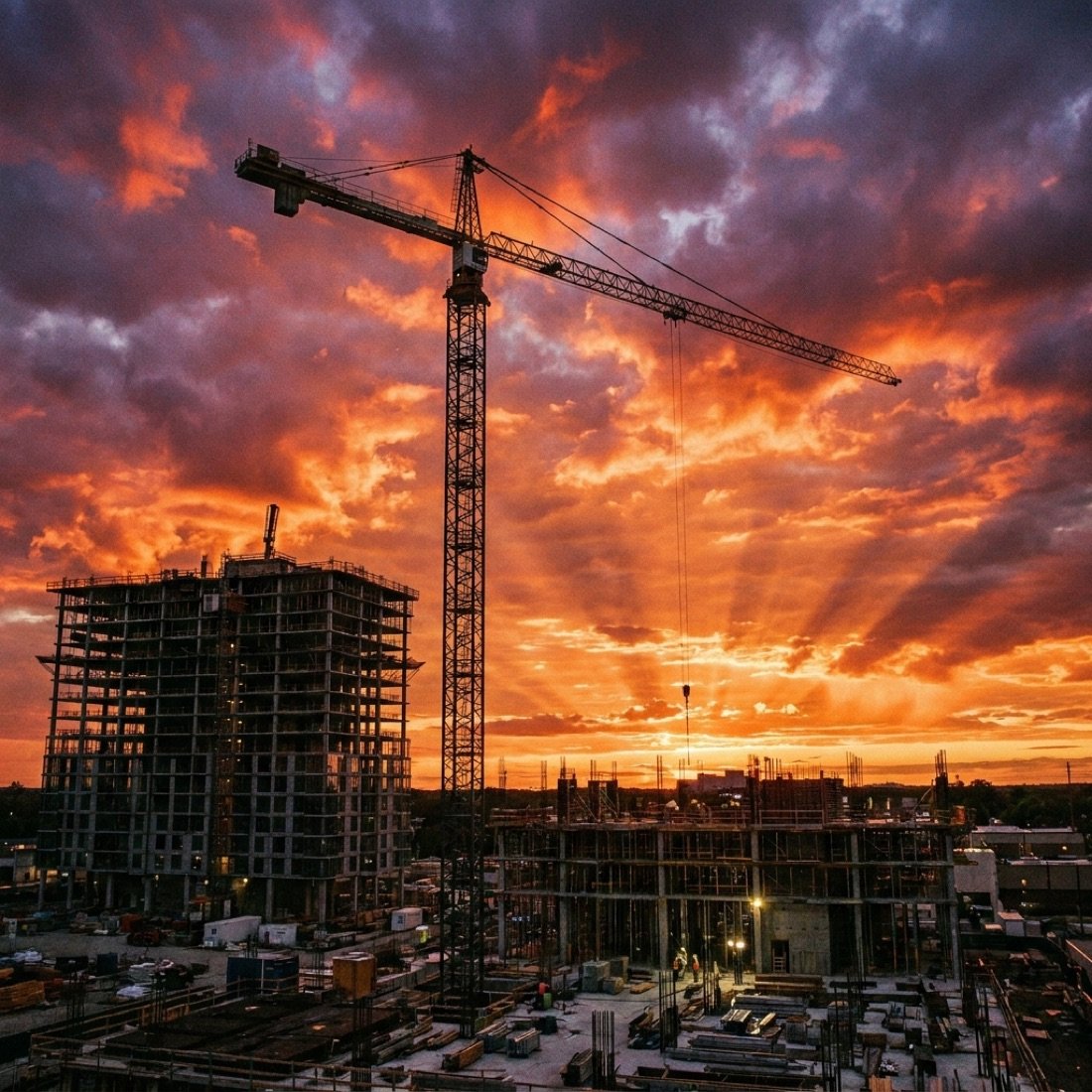 Grúa de construcción al atardecer